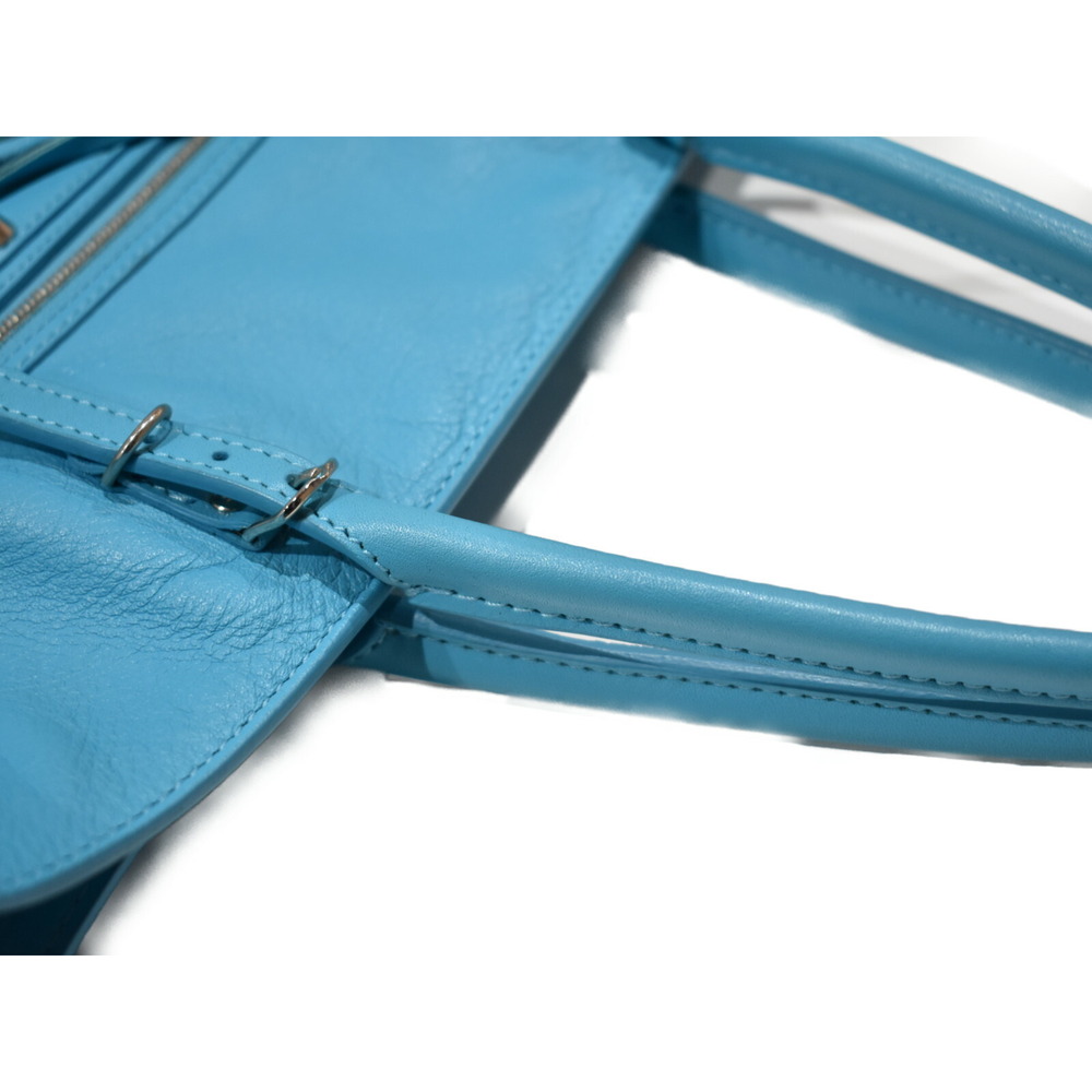 BALENCIAGA Paper Blue Leather Handbag Tote Bag - Picture 7 of 7